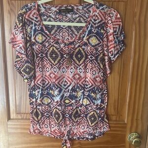 Goddess Red and Blue Geometric Print Blouse
